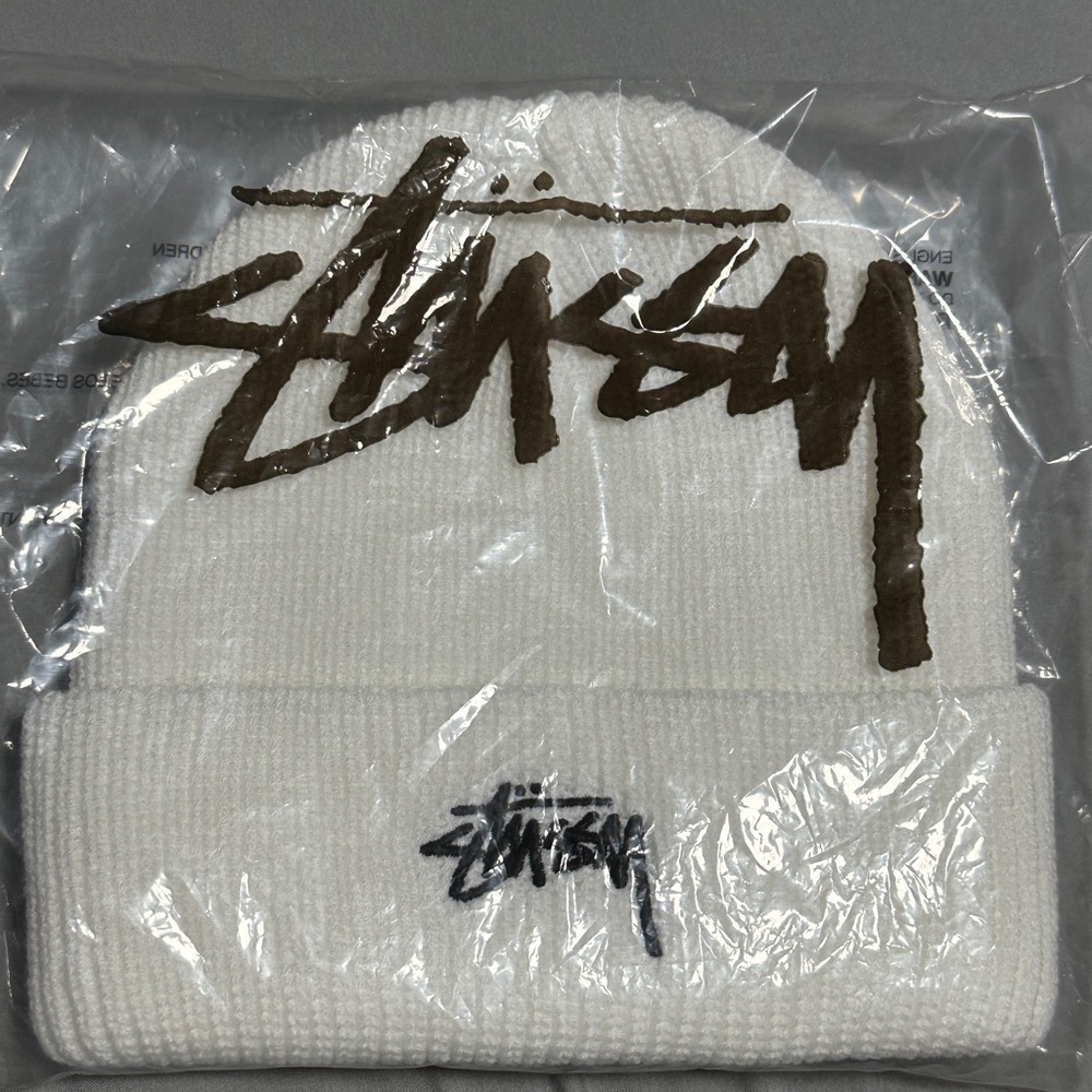Stussy Stock Logo Cuff Knit Beanie White OS NWT